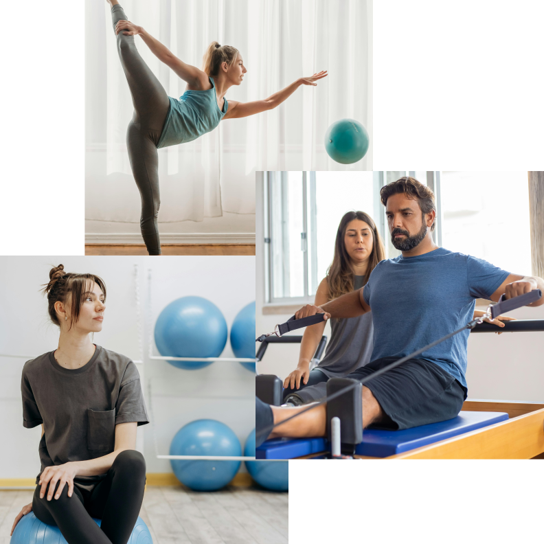 Alunas praticando pilates nos aparelhos do studio Pilate.Se